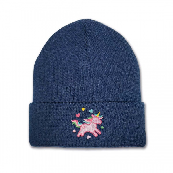 Girls Unicorn Beanie Hat - Lilac Embroidery