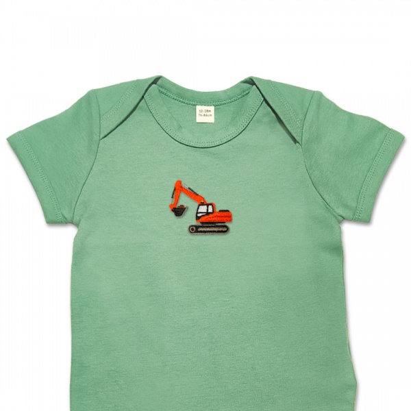 Organic Baby Body Suit - Orange Digger Embroidery