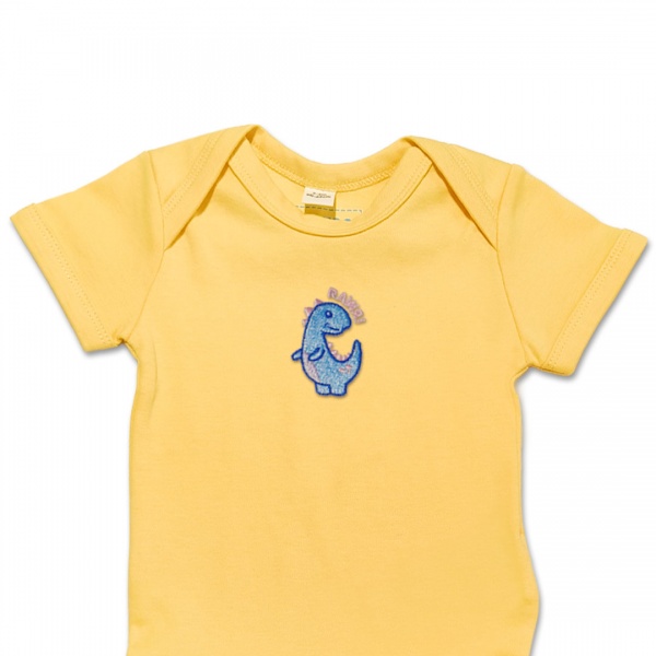 Organic Baby Body Suit - Sky Blue Dinosaur Embroidery