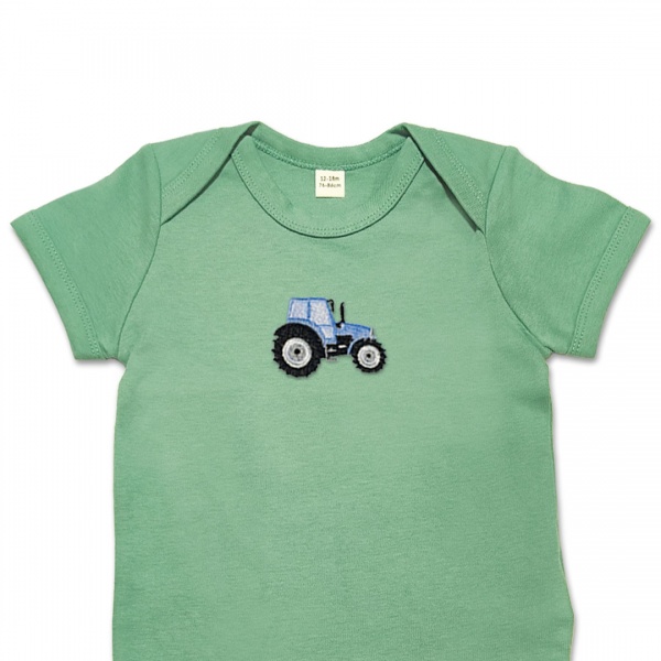 Organic Baby Body Suit - Sky Blue Tractor Embroidery