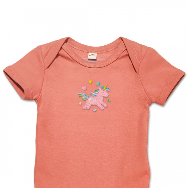 Organic Baby Body Suit - Blush Pink Unicorn Embroidery