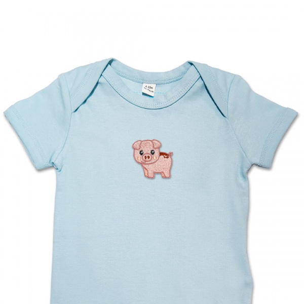 Organic Baby Body Suit - Pig Embroidery No 1