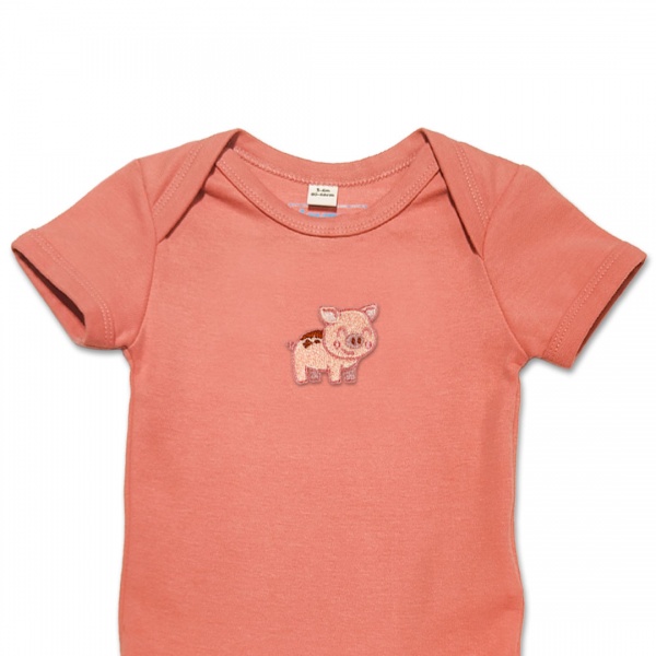Organic Baby Body Suit - Pig Embroidery No 2