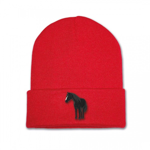 Kids Standing Horse Beanie Hat - Black Embroidery