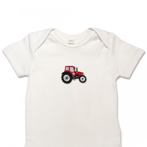 Organic Baby Body Suit - Red Tractor Embroidery