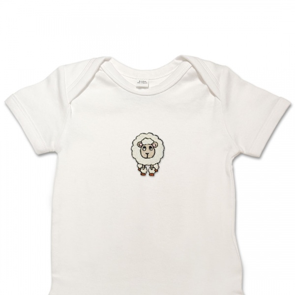 Organic Baby Body Suit - Sheep Embroidery No 5