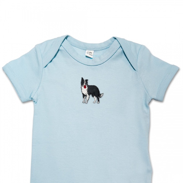 Organic Baby Body Suit - Collie Dog Embroidery