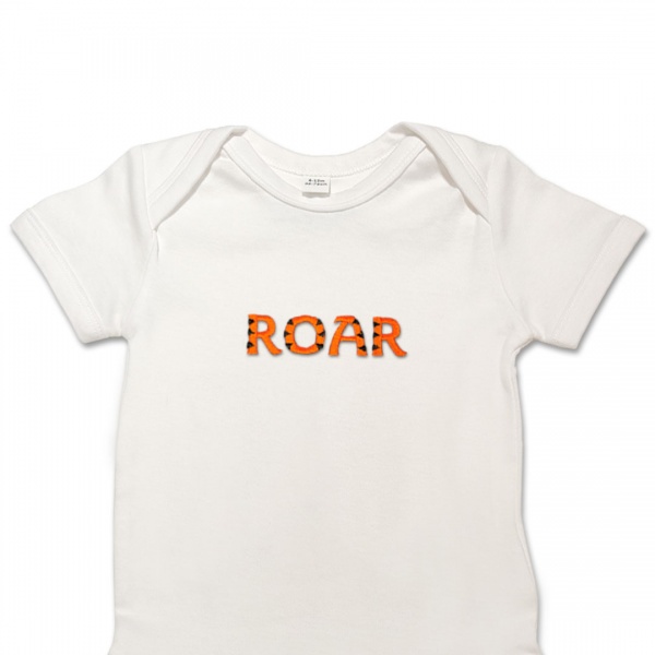 Organic Baby Body Suit - Tiger ROAR Embroidery