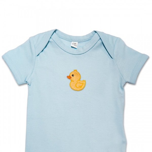 Organic Baby Body Suit - Yellow Duck Embroidery