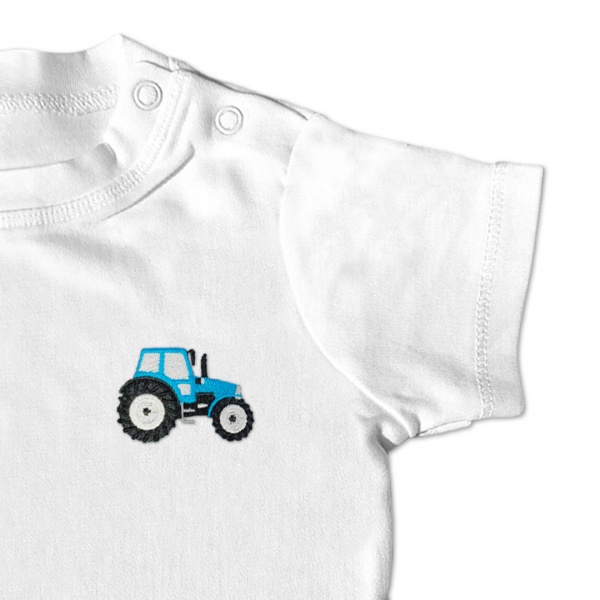 Baby Boys Organic Tractor T Shirt - Blue Embroidery