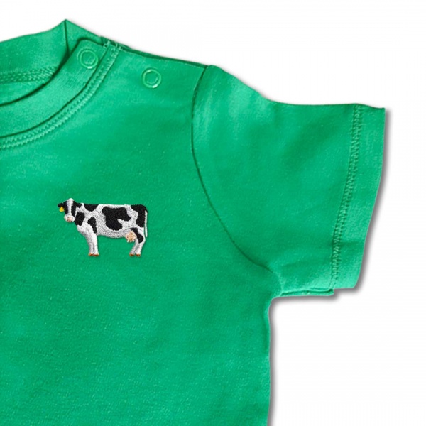 Baby Organic Dairy Cow T Shirt - Black Embroidery