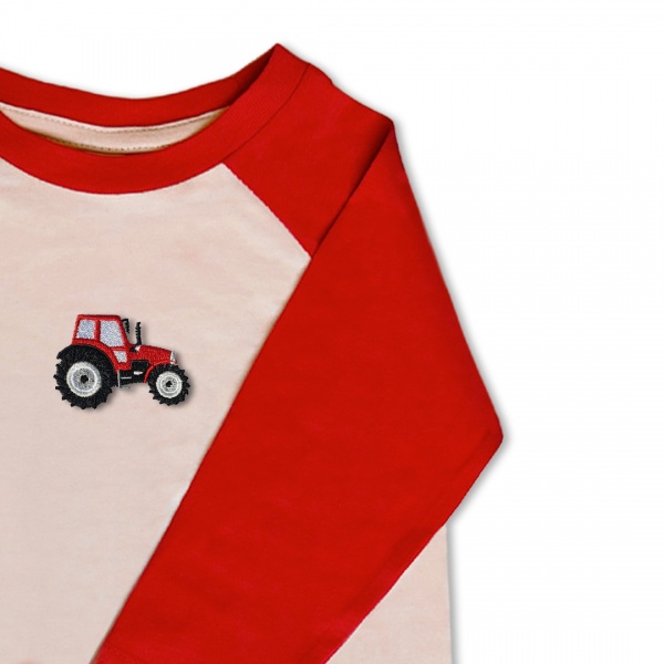 Baby Boys Tractor T Shirt - red embroidery