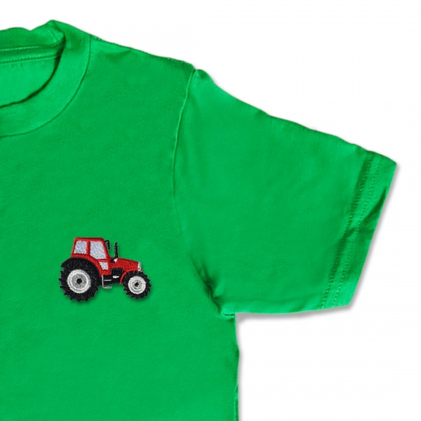 Organic Kids Tractor T Shirt - Red Embroidery