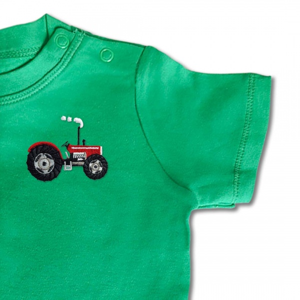 Baby Kids Organic Vintage Tractor T Shirt - Red Embroidery