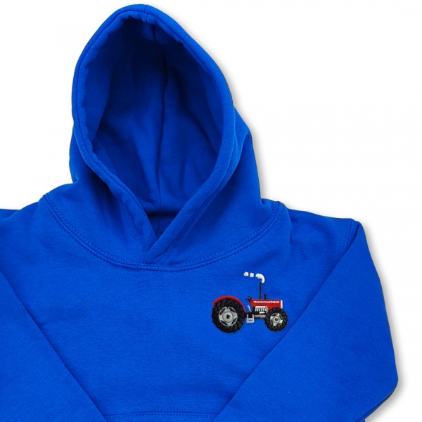 Organic Kids Vintage Tractor Hoodie - Red Embroidery