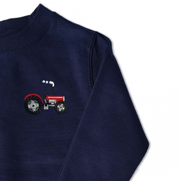 Kids Vintage Tractor Jumper - Red Embroidery