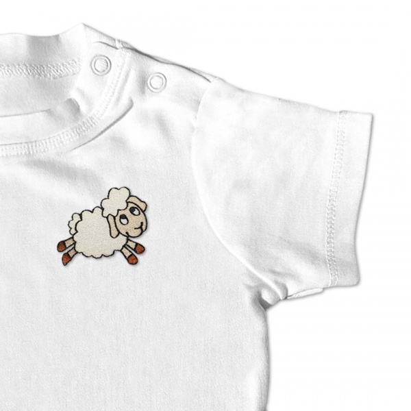 Organic Baby Kids Sheep T Shirt - Embroidery No 1