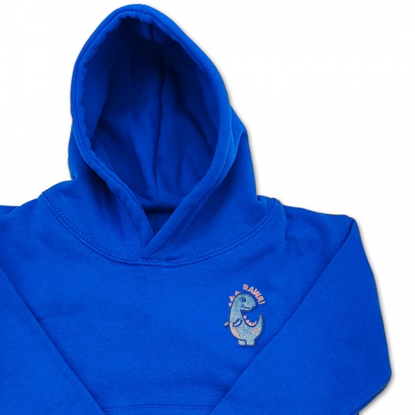 Organic Kids Dinosaur Hoodie - Sky Blue Embroidery