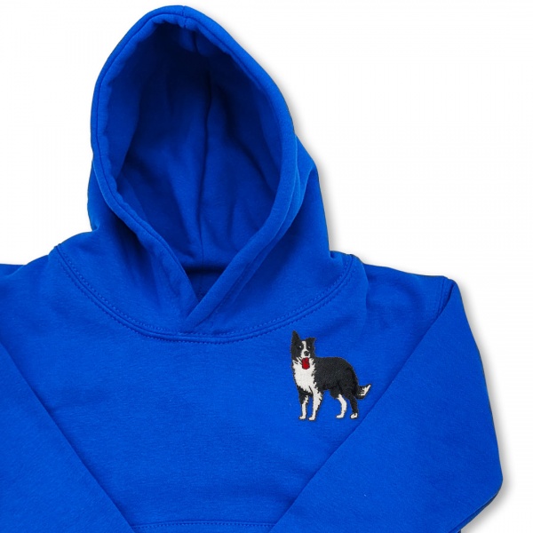 Organic Kids Border Collie Dog Hoodie - Black Embroidery