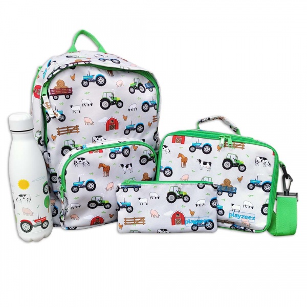 Green Tractor Backpack School Set