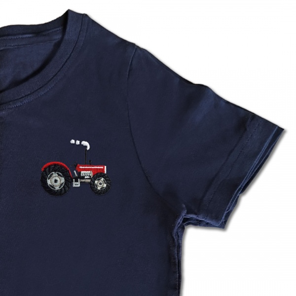 Organic Kids Vintage Tractor T Shirt - Red Embroidery